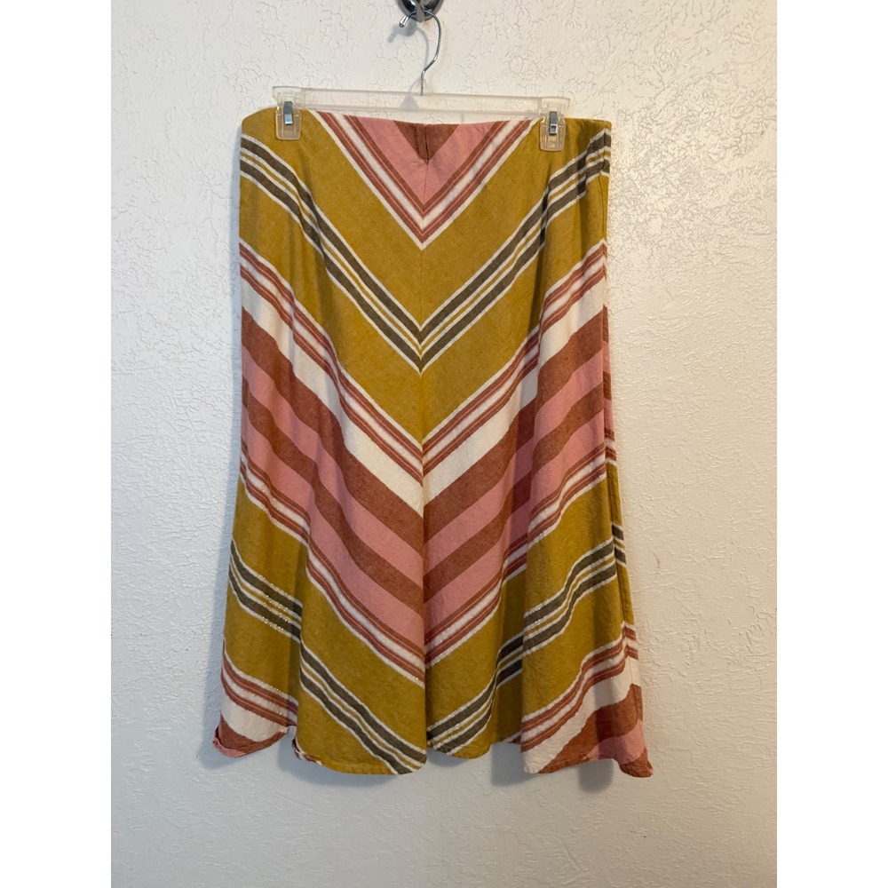 Est. 1946 Womens Mustard Pink Chevron Stripe Linen Blend Midi Skirt Size M